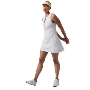 Athleta Ace Women‎ Tennis Dress Sleeveless 1/2 Zip-Up White Performance Sz L